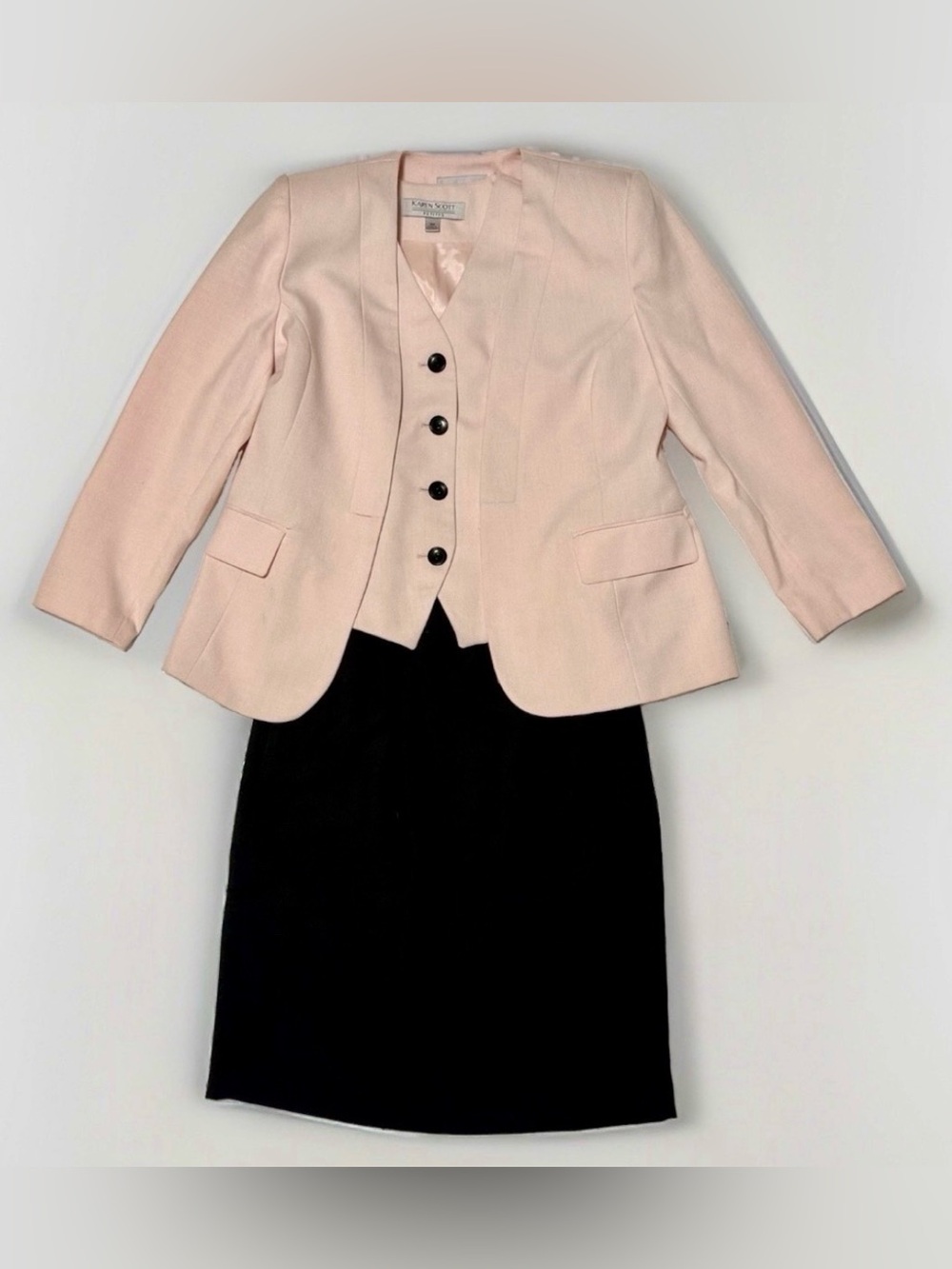 Karen Scott pink & black three piece lined skirt suit